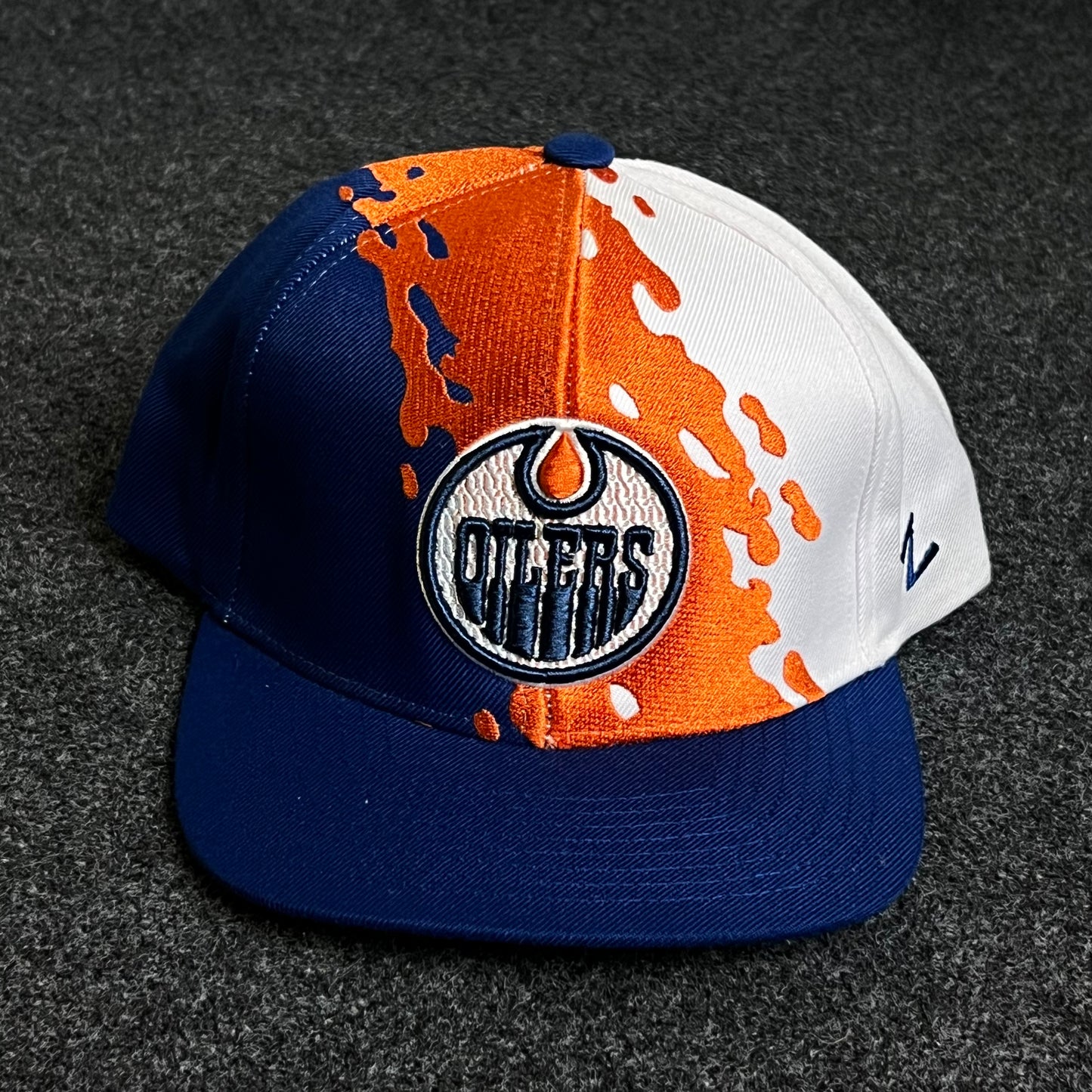 Teenage Edmonton Oilers Zephyr White Paint Brush Snapback Hat ( KIDS CAP AGE 6-18 )