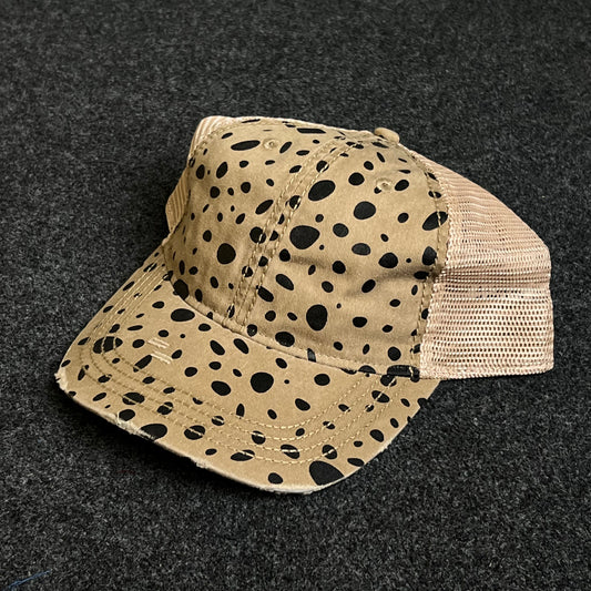 Distressed Trucker Hat With A Cheetah Print Design