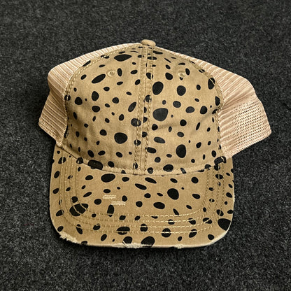 Distressed Trucker Hat With A Cheetah Print Design