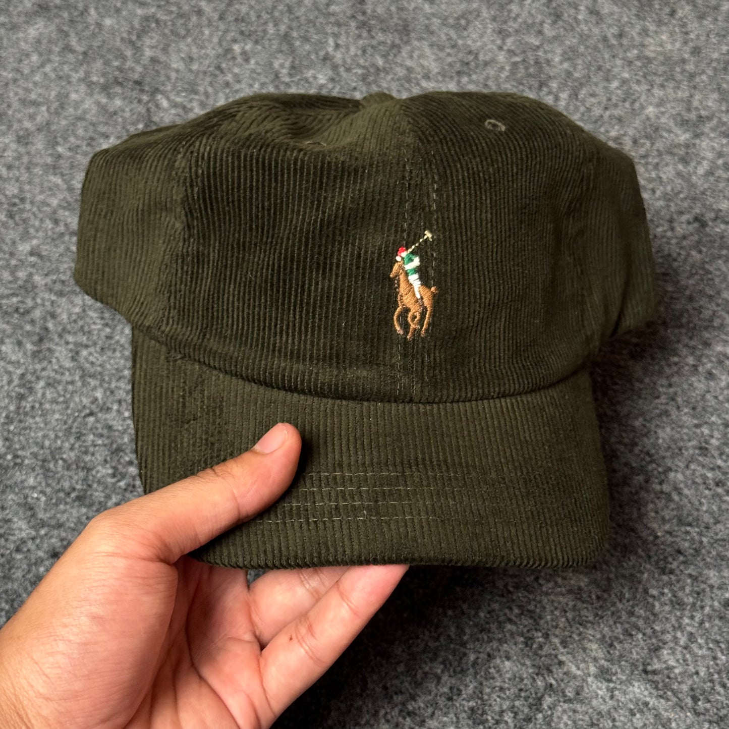 Classic Embroidered Retro Corduroy Unstructured Cap GREEN