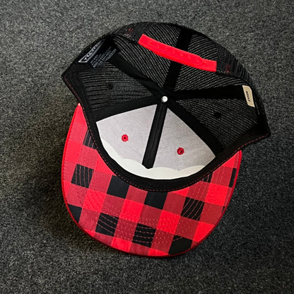 Patriotic Trucker Hat with A Leather Patch featuring A Distressed American Flag and A Knife