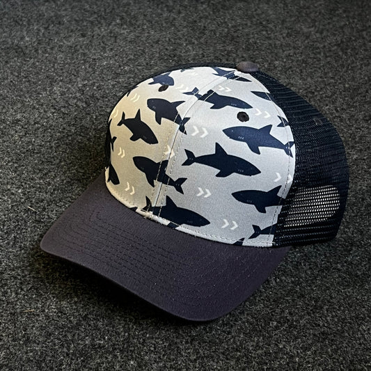 Trucker-Style Hat with a SHARK Pattern