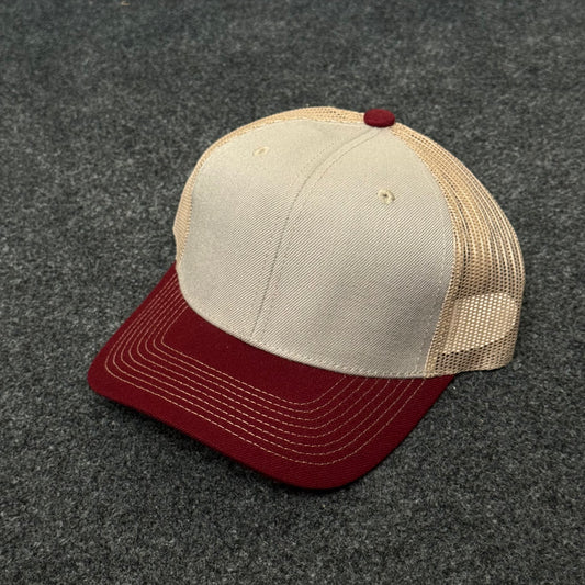 Beige & Burgundy Classic Trucker Cap