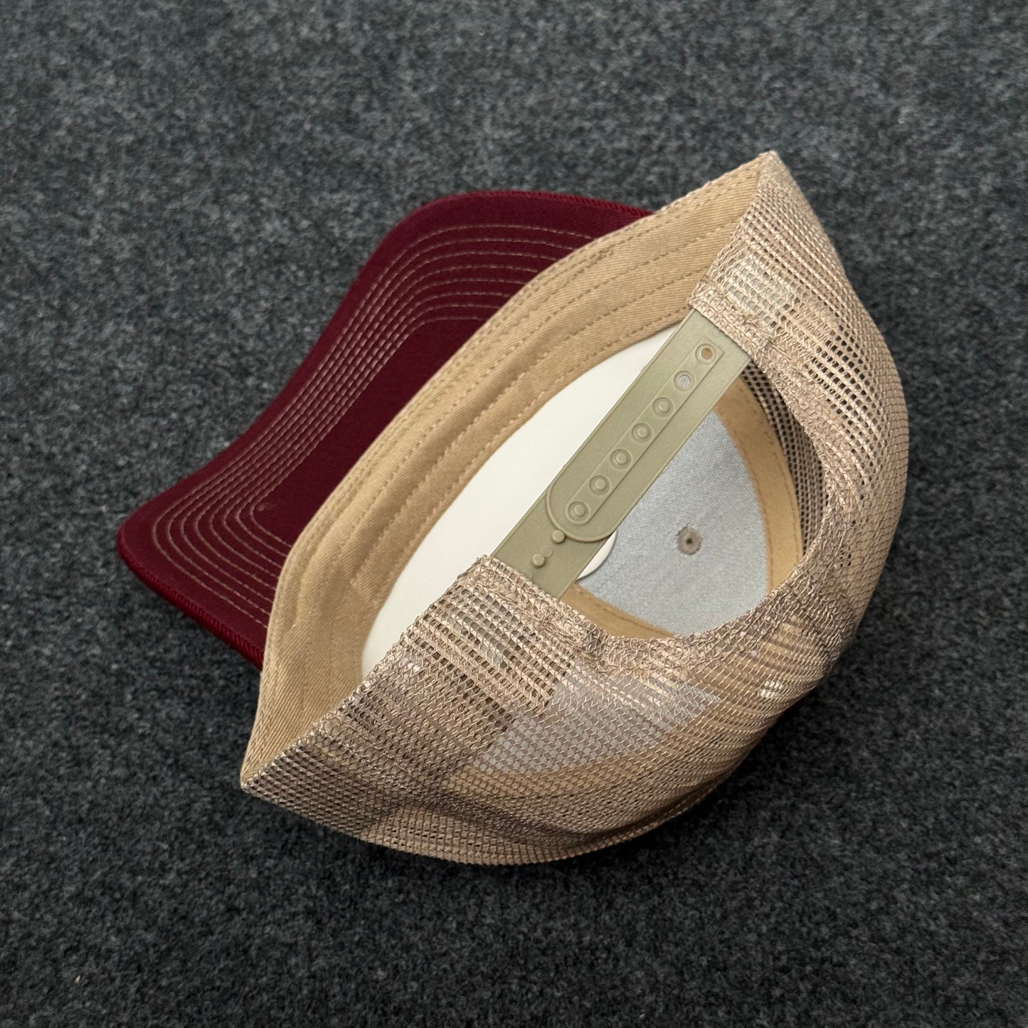 Beige & Burgundy Classic Trucker Cap