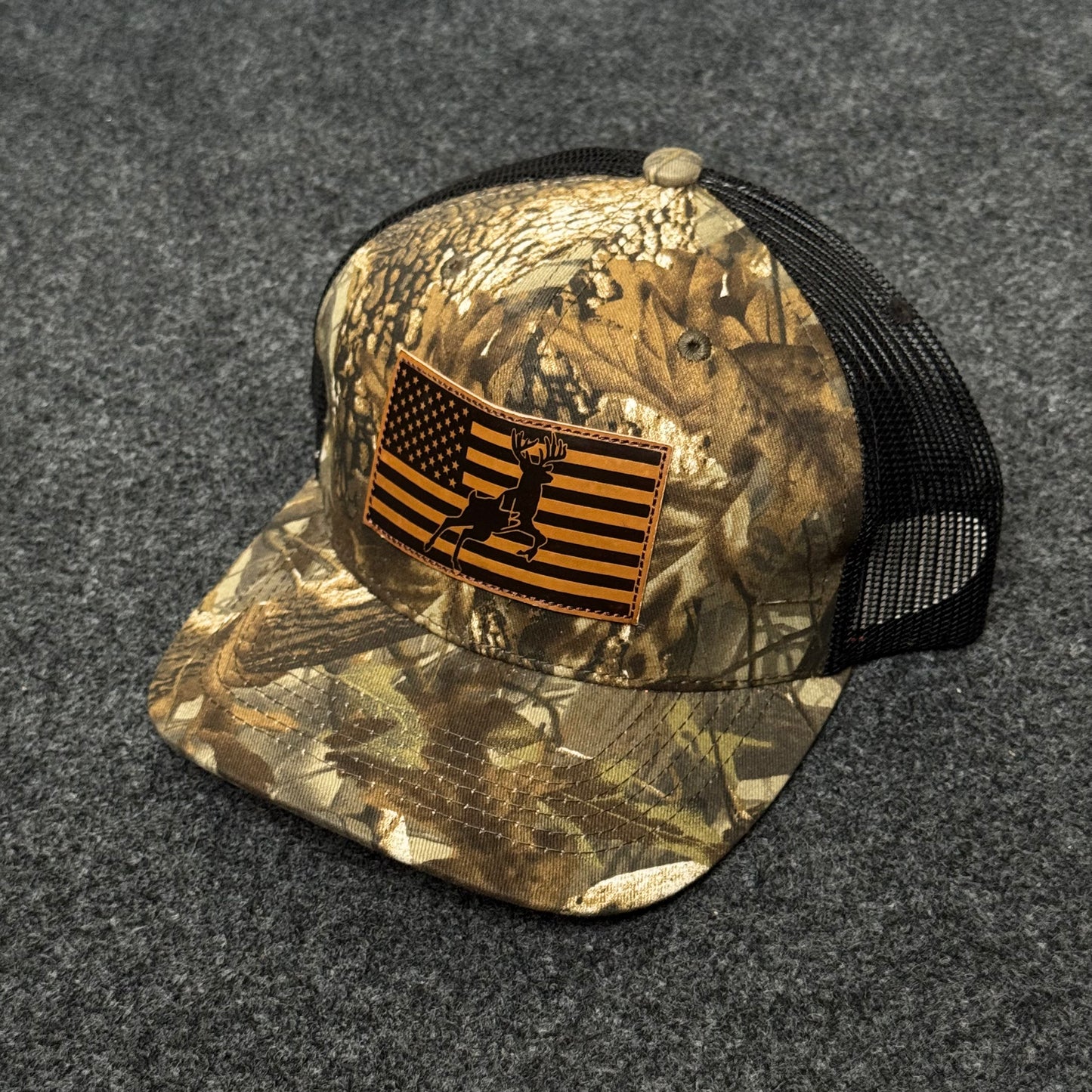 Camo Mesh Trucker Cap with Flag Patch