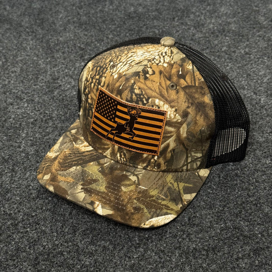 Camo Mesh Trucker Cap with Flag Patch