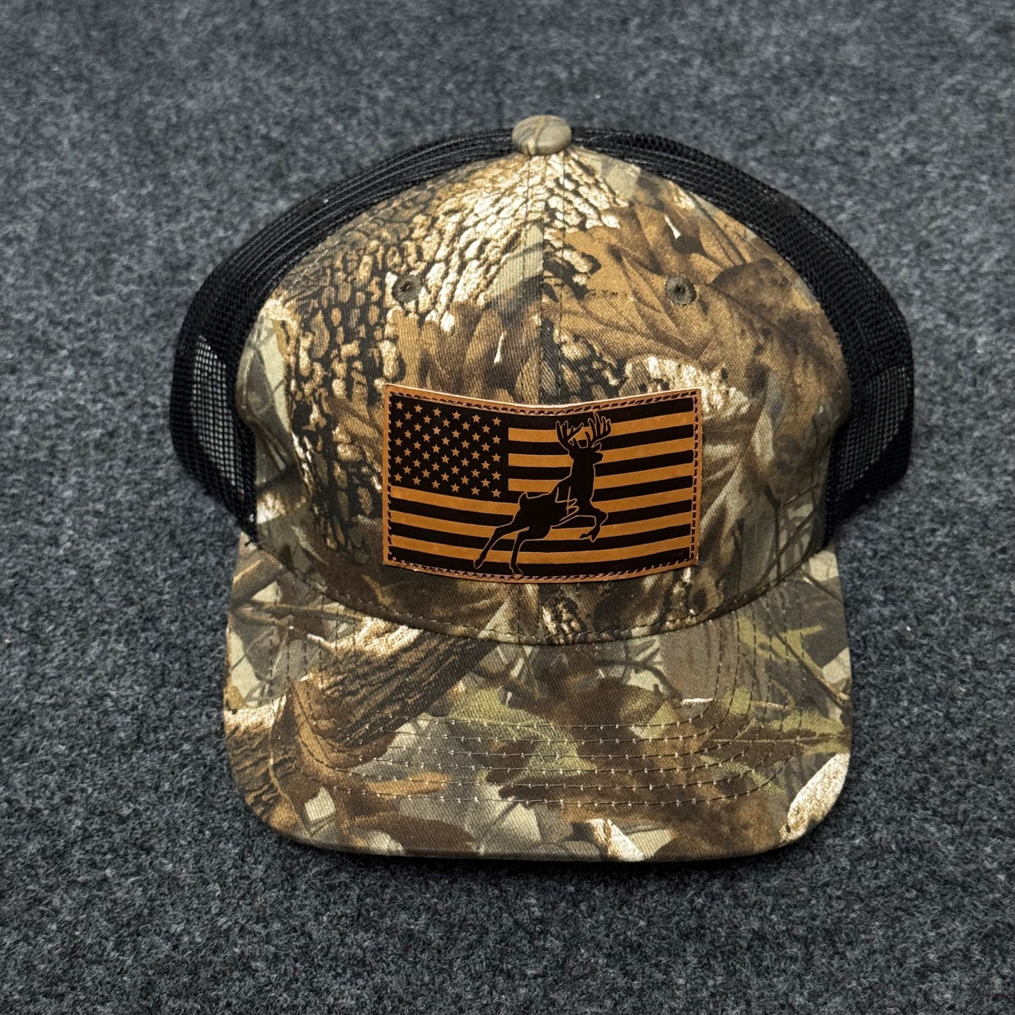 Camo Mesh Trucker Cap with Flag Patch