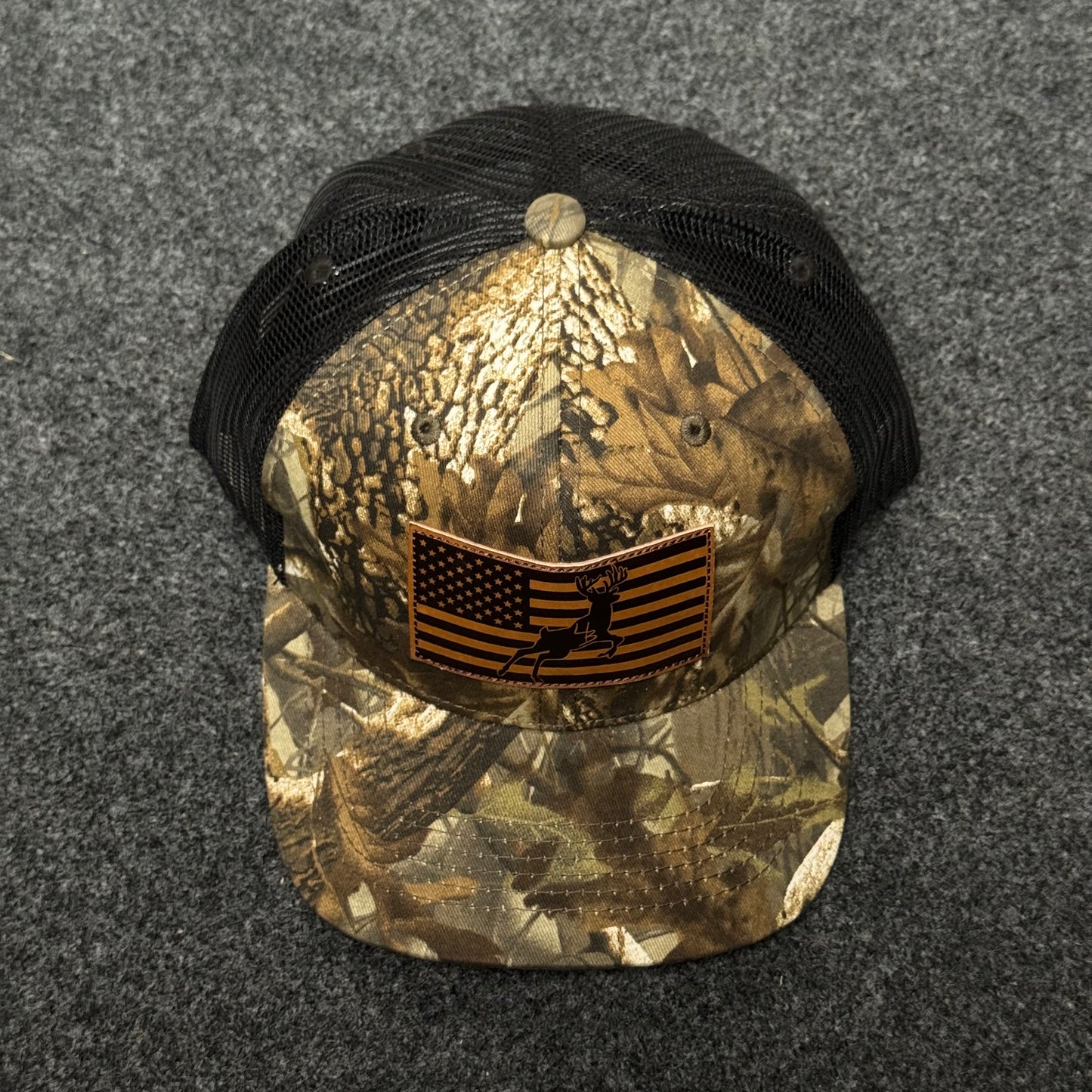 Camo Mesh Trucker Cap with Flag Patch