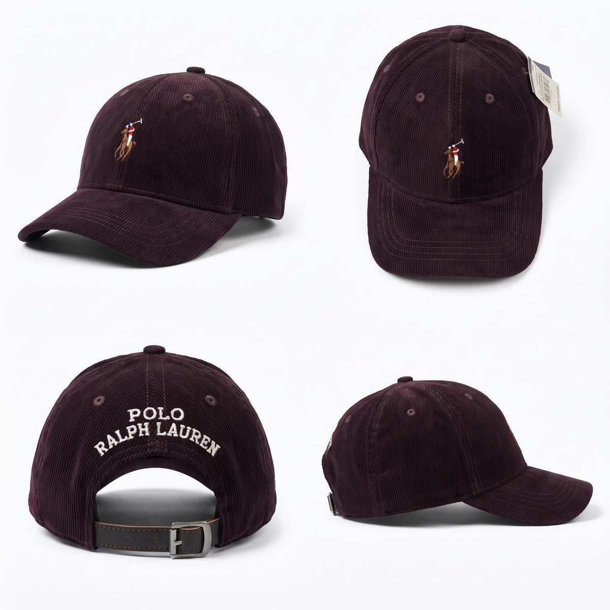 Polo Cord Cap in BURGUNDY with Leather Strap