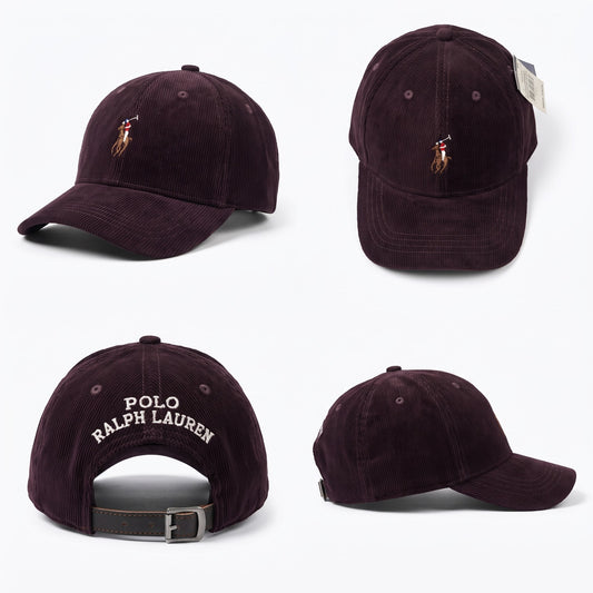 Polo Cord Cap in BURGUNDY with Leather Strap