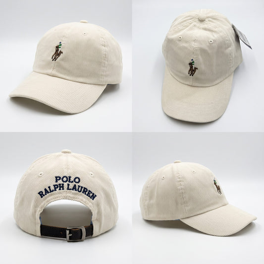 Dad Cap Unstructured Cord in Off White  with Leather Strap