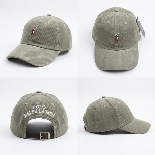Dad Cap Unstructured Cord in Olive with Leather Strap