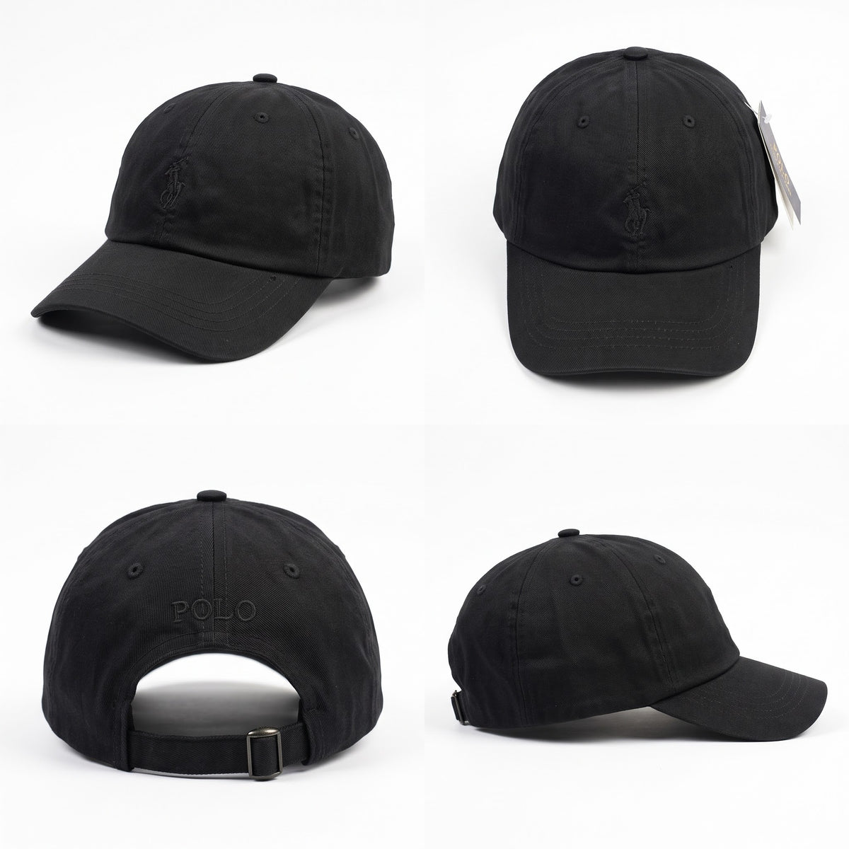 Full Black Polo Embroidered Adjustable Cap
