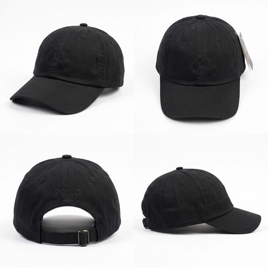 Full Black Polo Embroidered Adjustable Cap
