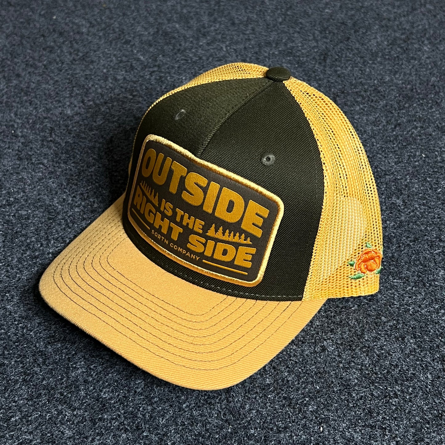 SQRTN Right Side Hooked Keps Olive/Yellow A-Frame Trucker Cap