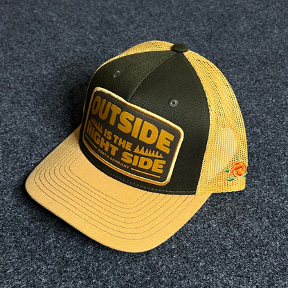 SQRTN Right Side Hooked Keps Olive/Yellow A-Frame Trucker Cap