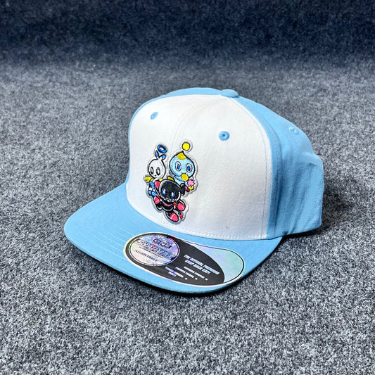 The Hedgehog Blue and White Chao Snapback Hat.