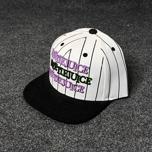 Beetlejuice pinstripe snapback hat.  ( KIDS CAP AGE 6-18
