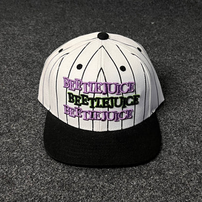Beetlejuice pinstripe snapback hat.  ( KIDS CAP AGE 6-18