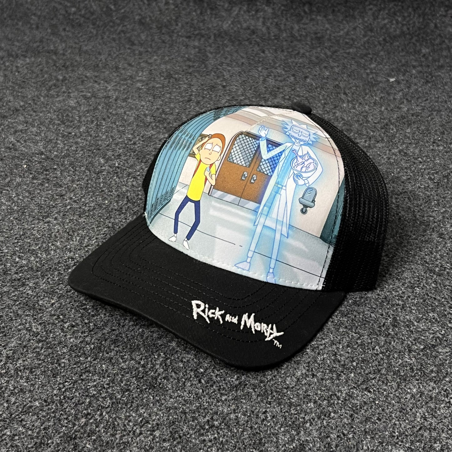 Rick and Morty themed trucker hat  ( KIDS CAP AGE 6-18