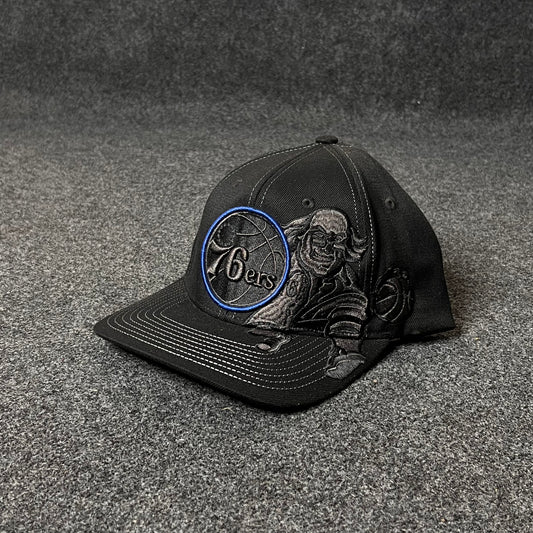 Philadelphia 76ers New Era Black On Black 9Fifty Fitted Hat  (M size )