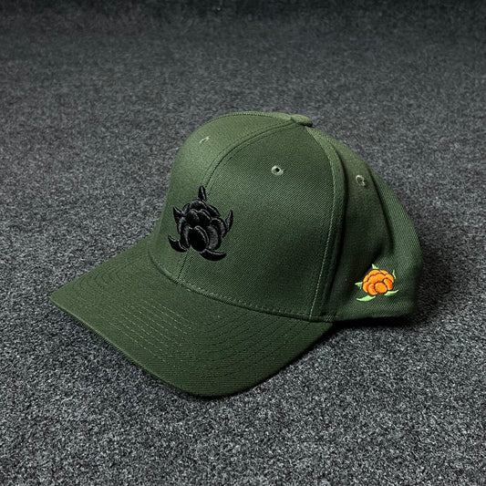 Olive Green Turtle & Rose Cap