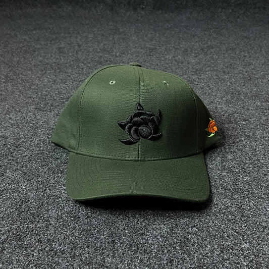 Olive Green Turtle & Rose Cap