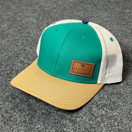 Richardson Trucker Hat – Green/Khaki with Leather Patch