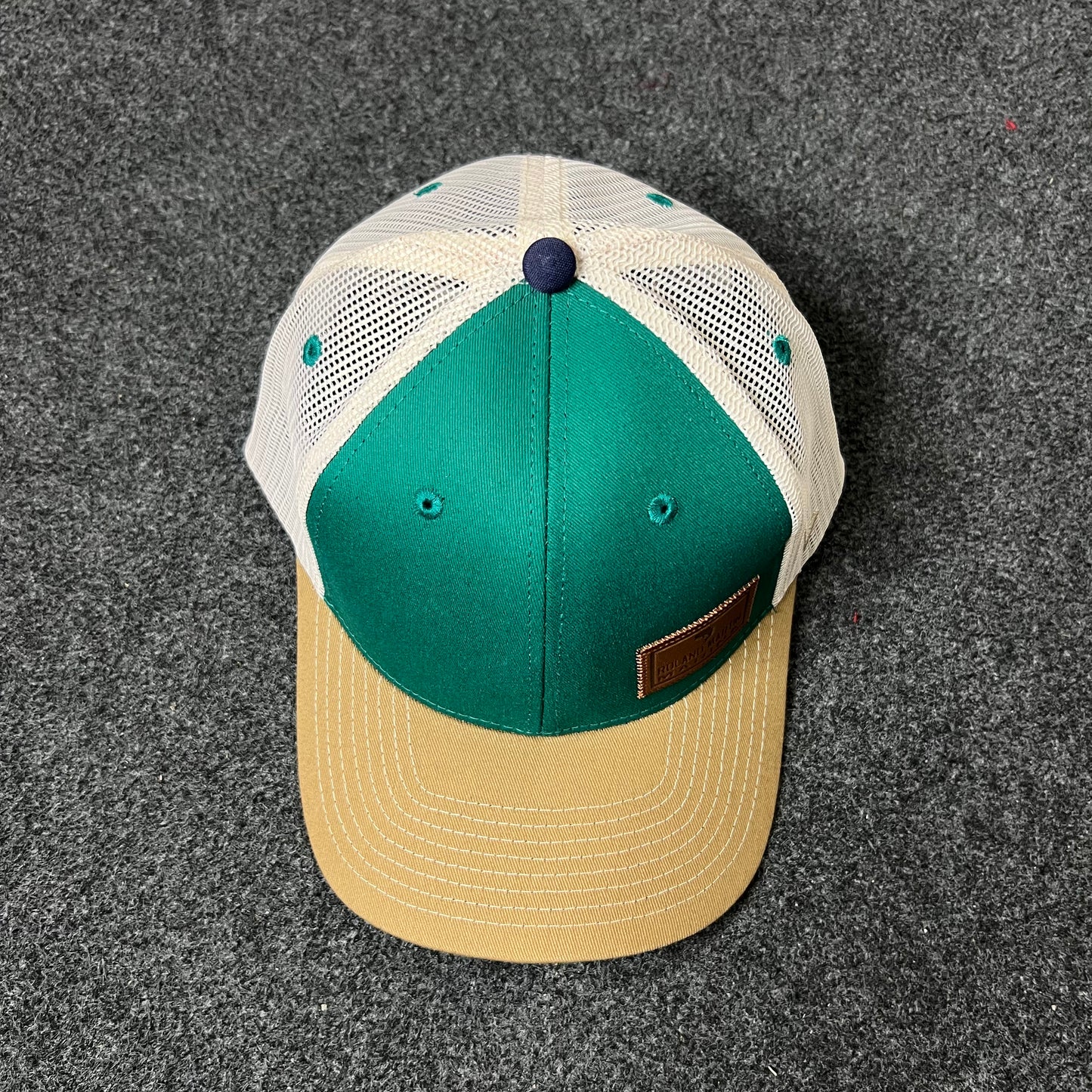 Richardson Trucker Hat – Green/Khaki with Leather Patch