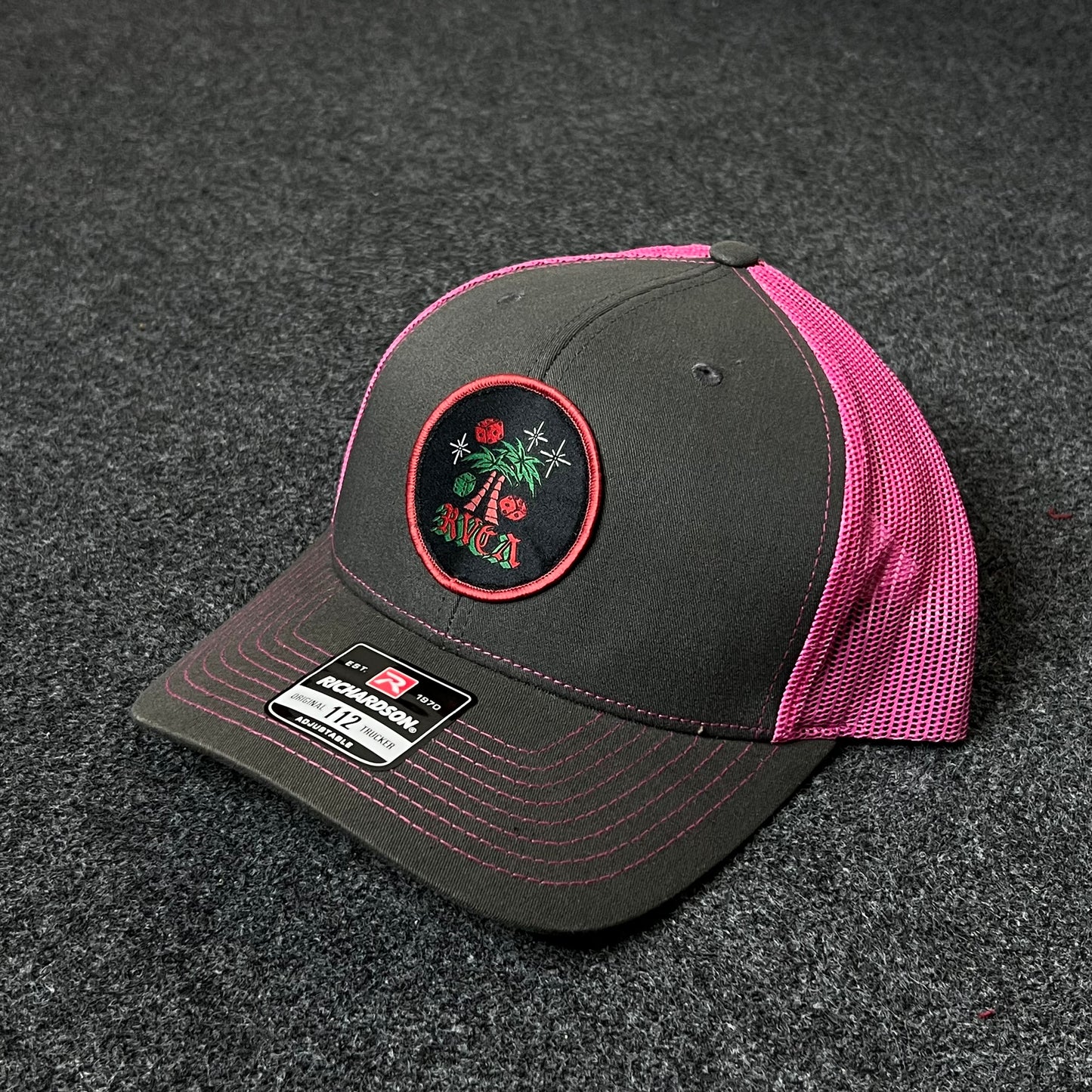 Campfire Nights Trucker Hat – Charcoal & Pink Mesh Cap