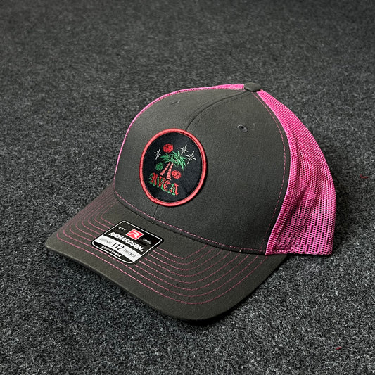 Campfire Nights Trucker Hat – Charcoal & Pink Mesh Cap