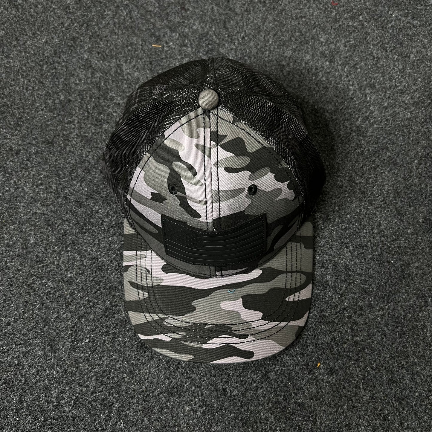 Tactical Camo Trucker Hat – Blacked Out Flag Patch