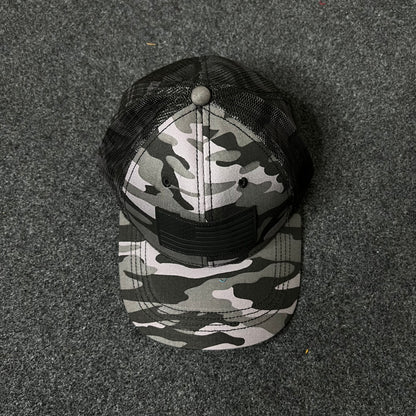 Tactical Camo Trucker Hat – Blacked Out Flag Patch