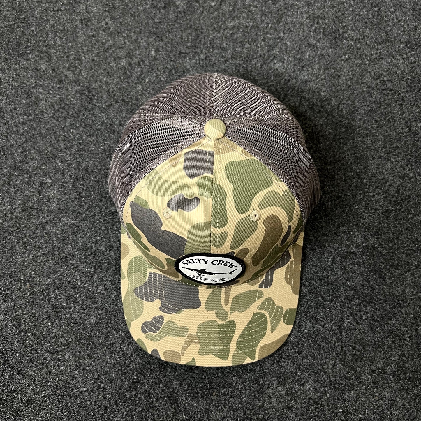 Salty Crew Camo Mesh Back Trucker Hat – Green Camo