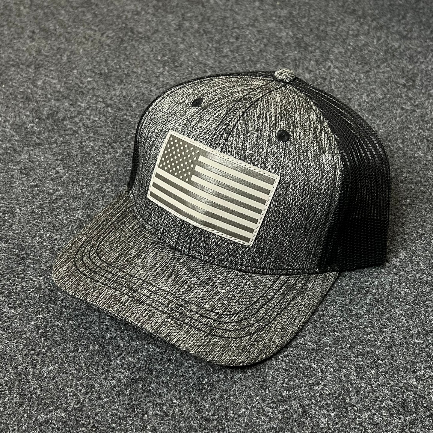 American Flag Mesh Back Trucker Hat – Black & Gray