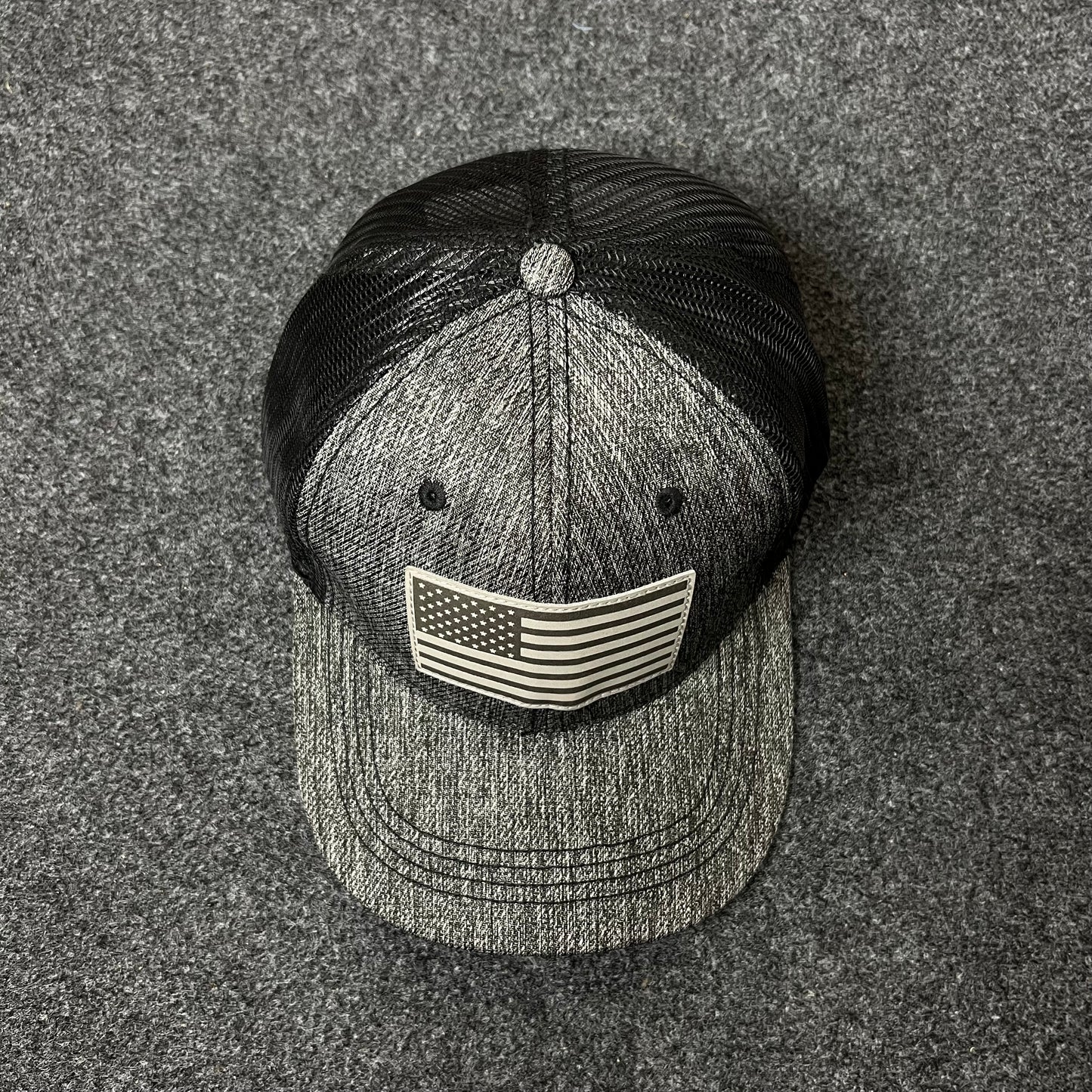 American Flag Mesh Back Trucker Hat – Black & Gray