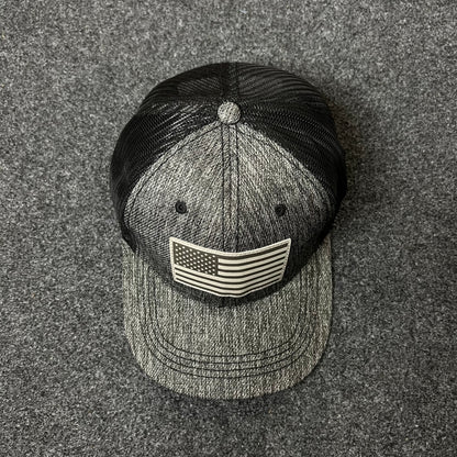 American Flag Mesh Back Trucker Hat – Black & Gray