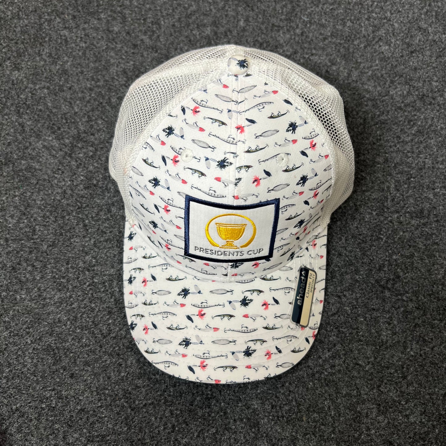Presidents Cup Patterned Mesh Back Trucker Hat – White