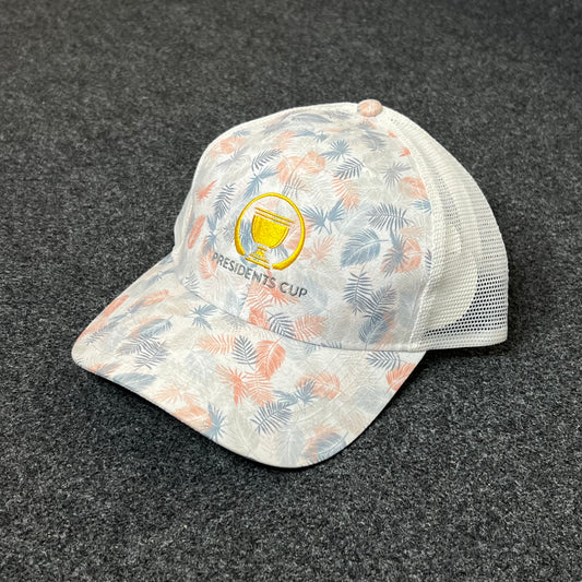 Presidents Cup Tropical Mesh Back Trucker Hat – White & Pastel