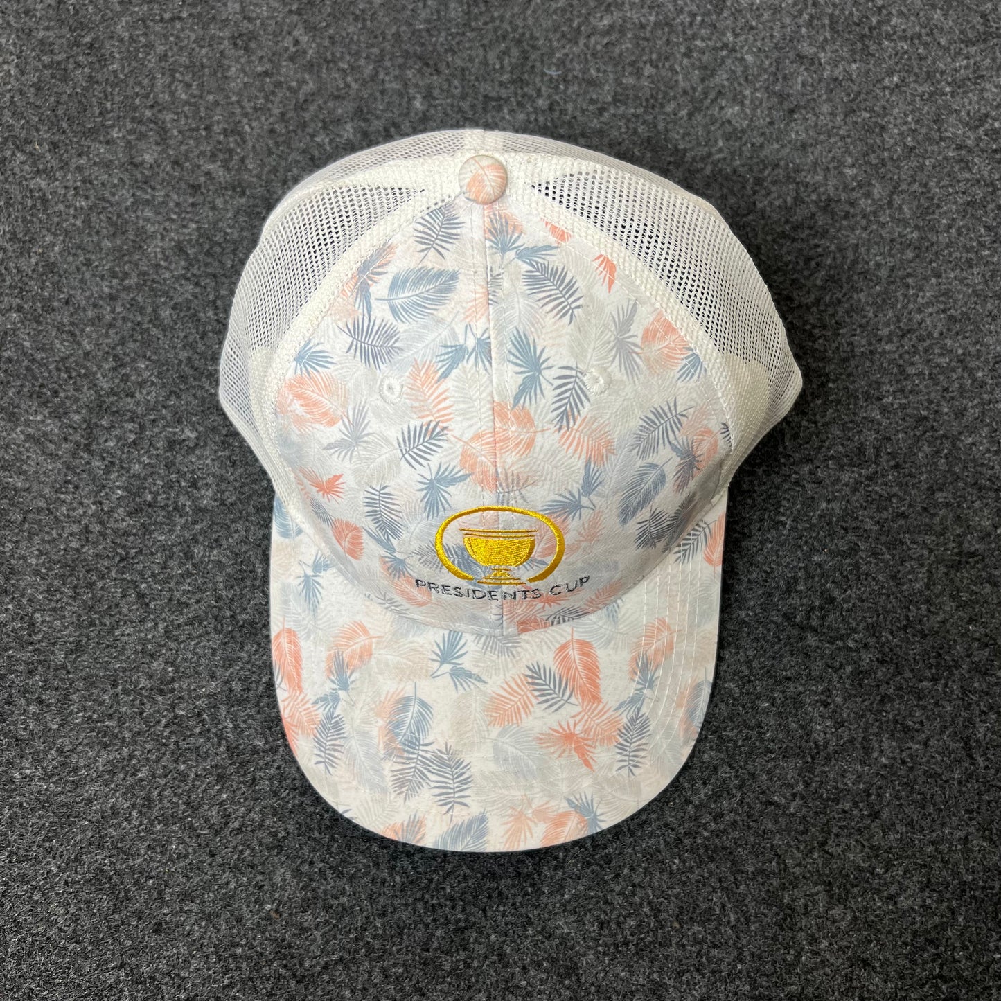 Presidents Cup Tropical Mesh Back Trucker Hat – White & Pastel
