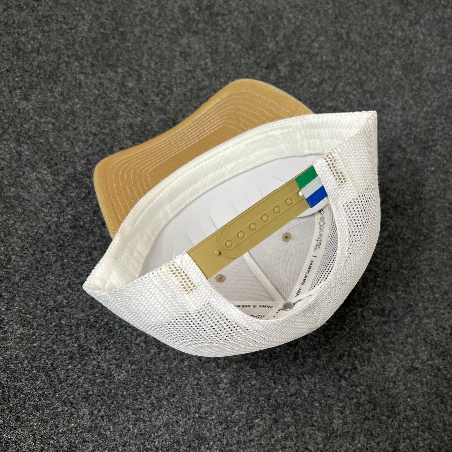 Tan & White Mesh Back Trucker Hat – Minimalist Style