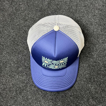 Floral Graphic Mesh Back Baseball Cap – Blue & White