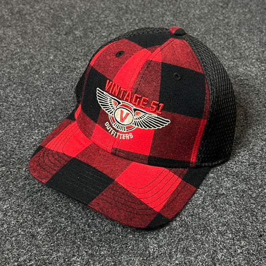 Vintage 51 Plaid Mesh Back Trucker Hat – Red & Black