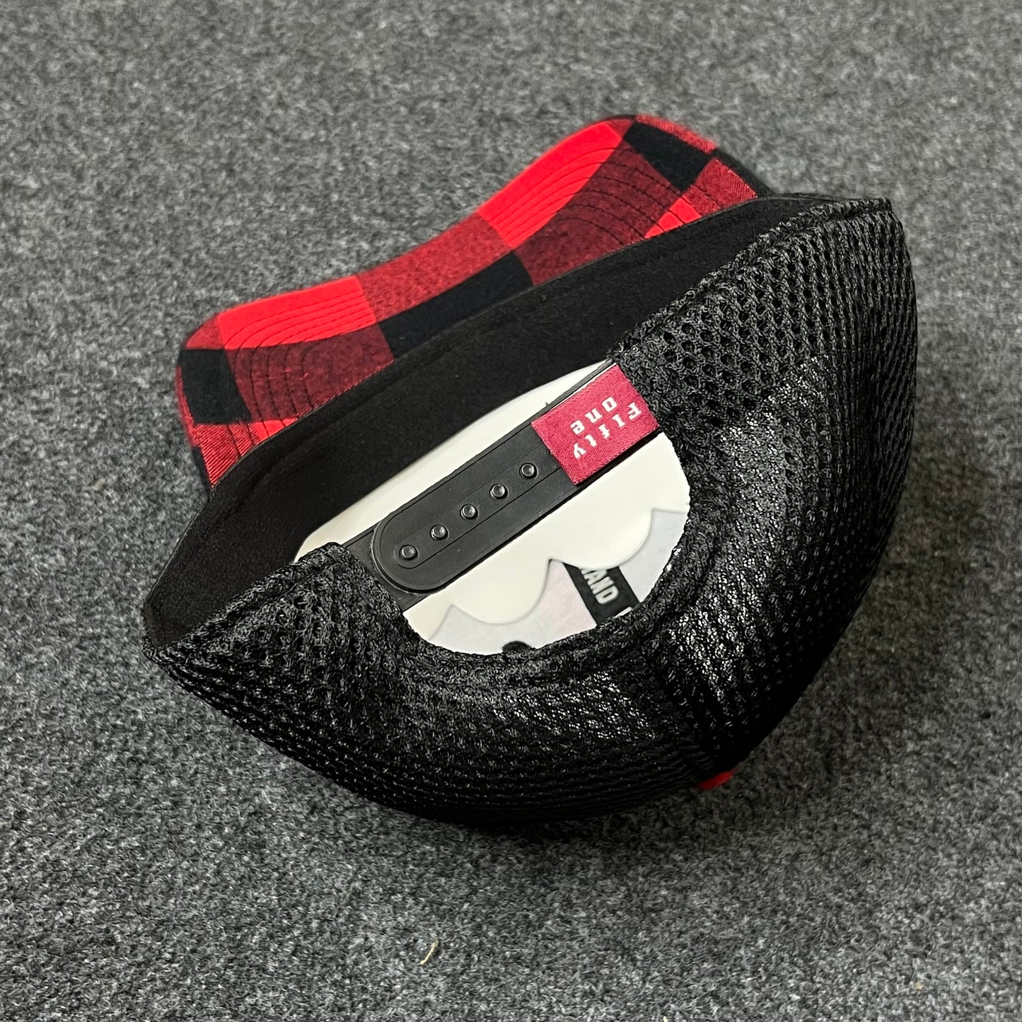Vintage 51 Plaid Mesh Back Trucker Hat – Red & Black