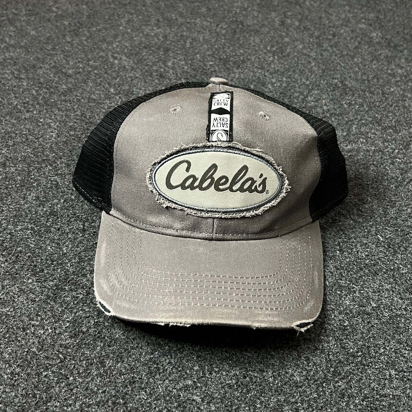 Cabela’s Distressed Mesh Back Trucker Hat – Gray & Black