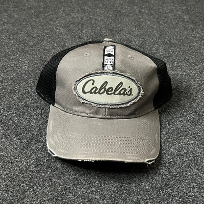 Cabela’s Distressed Mesh Back Trucker Hat – Gray & Black