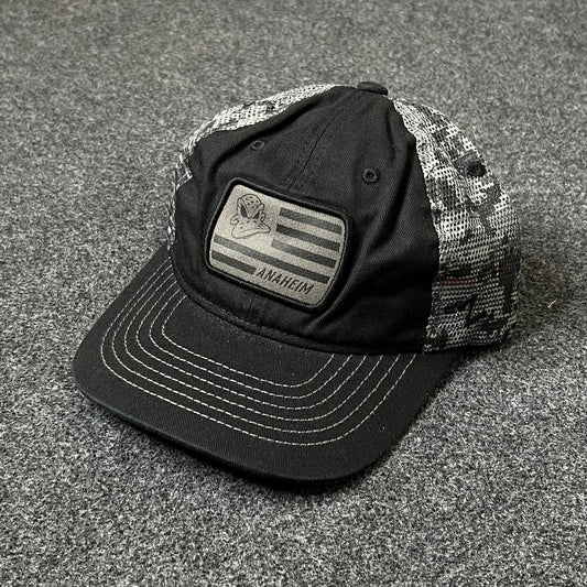 American Flag Patch Baseball Hat – Black & Camo Mesh