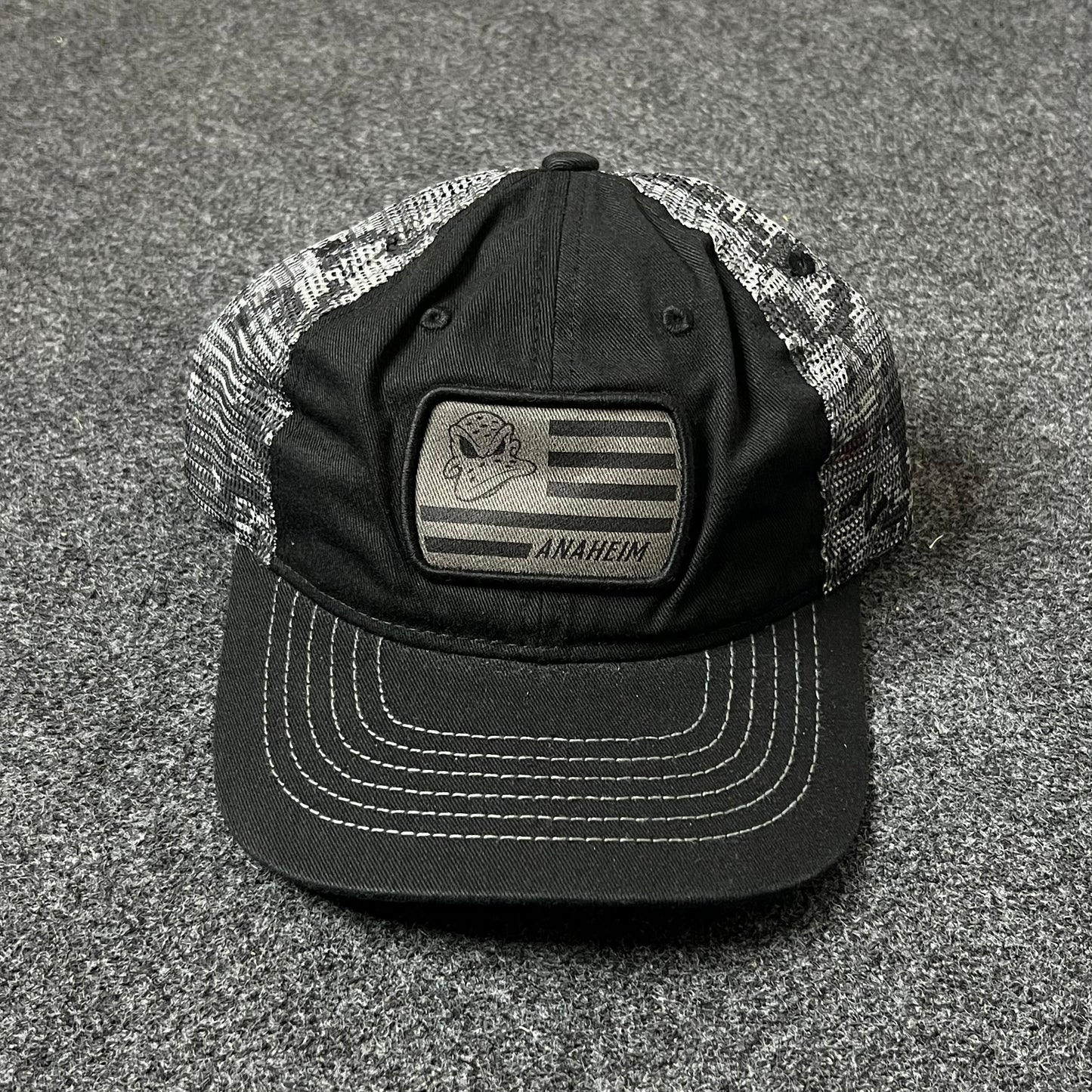 American Flag Patch Baseball Hat – Black & Camo Mesh