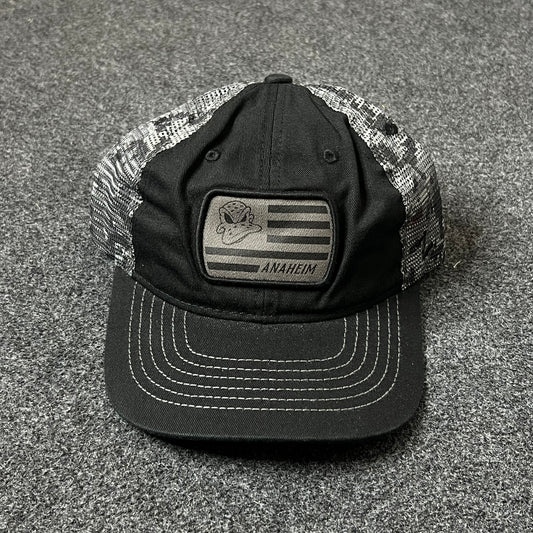 American Flag Patch Baseball Hat – Black & Camo Mesh