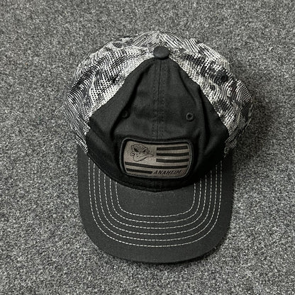 American Flag Patch Baseball Hat – Black & Camo Mesh